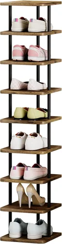 Vista 7 de AZERPIAN Zapatero de 7 niveles, organizador de almacenamiento vertical estrecho de metal delgado moderno, torre de zapatos de pie que ahorra espacio