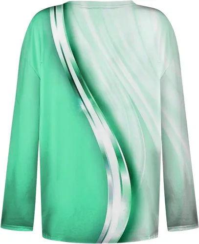 Vista 2 de Camisetas de manga larga con estampado de botones para mujer, con cuello de muesca, estilo vintage, blusas atléticas de moda