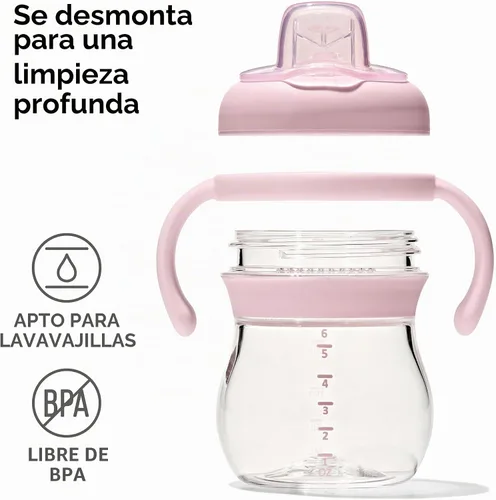 Vista 3 de OXO Tot Transitions - Vaso para sorber de boquilla suave con asas extraíbles, 6 onzas, flor Blossom