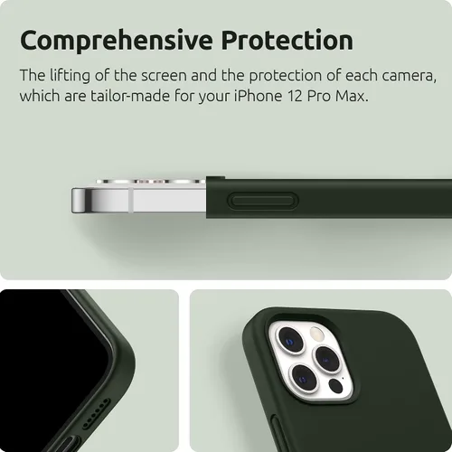 Vista 7 de SURPHY Funda diseñada para iPhone 12 Pro Max de 6.7 pulgadas, funda de silicona líquida (con forro de microfibra) para iPhone 12 Pro Max 2020, verde