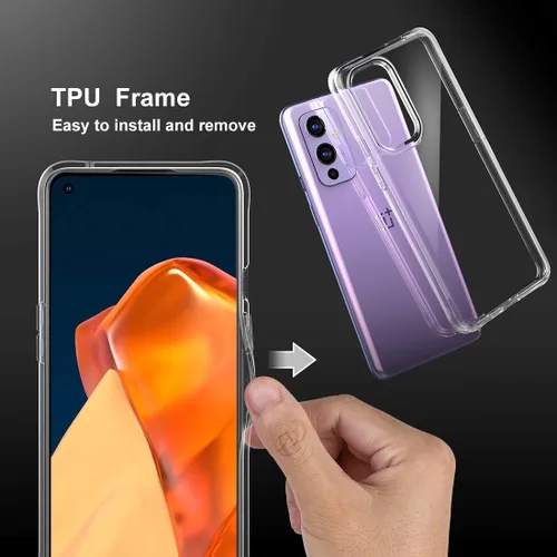 Vista 4 de Funda protectora transparente para Oneplus 9 a prueba de golpes [parte trasera de policarbonato duro+parachoques de TPU suave] [antiamarilleo]