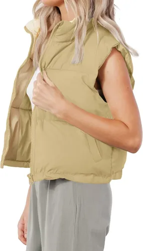Vista 3 de OWIN Chaleco acolchado de invierno para mujer, cuello alto, con cremallera, acolchado, con bolsillos