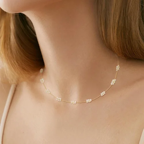 Vista 4 de ELEXIS Gold Pearl Station Necklace Choker For Women Handmade Collar De Perlas Para Mujer Small Mini Dainty Initial Pearl Jewelry For Girls Brides