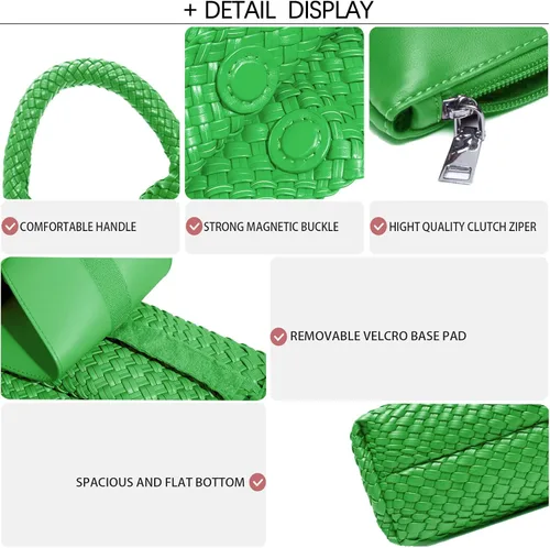 Vista 6 de Bolso de mano de mujer con asa superior de cuero vegano tejido a mano, bolso de hombro de moda, bolso bandolera con bolsa para todos los estilos