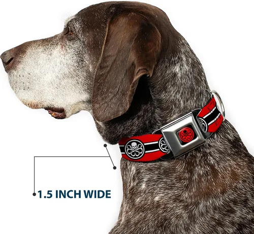 Vista 7 de Buckle-Down Collar de perro Hebilla de cinturón de seguridad Hydra Logo Stripe Rojo Negro Blanco, Multicolor, 1 pulgada de ancho - Se adapta a