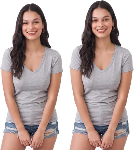 Vista 55 de Emmalise Camiseta de manga corta para mujer, cuello en V, tallas junior y plus