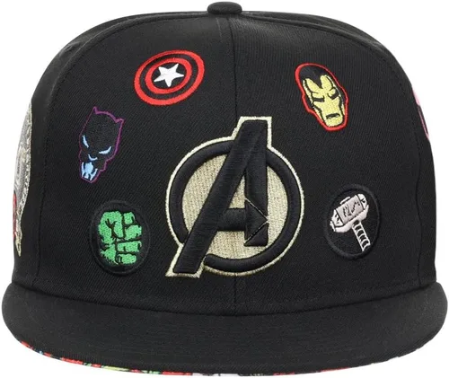 Vista 2 de Marvel 60th Anniversary Comic UV ajustable Snapback Flat Bill Cap negro