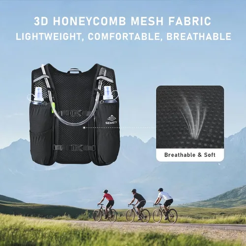 Vista 6 de Chaleco de Hidratación para Correr 5L, Paquete de Chaleco para Correr con Vejiga de Agua de 1.5L, Mochila de Agua Ligera para Senderismo, Correr