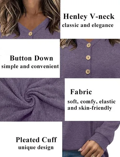 Vista 4 de HOTGIFT Blusa tipo túnica de manga larga con cuello en V y botones para mujer 2026