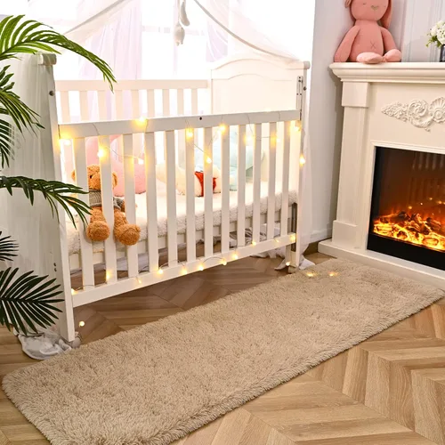 Vista 6 de DweIke Alfombras de pasillo beige esponjosas para dormitorio, 2 x 6 pies, alfombra larga de felpa suave para niñas y niños, antideslizante y lavable