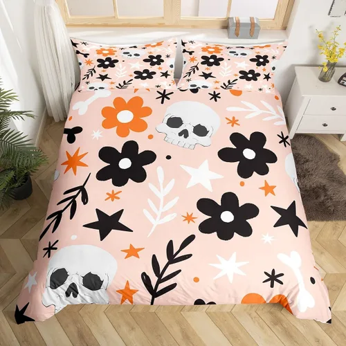 Vista 28 de Manfei Juego de funda de edredón de Halloween tamaño individual, juego de ropa de cama de 2 piezas para niños y niñas, decoración de habitación