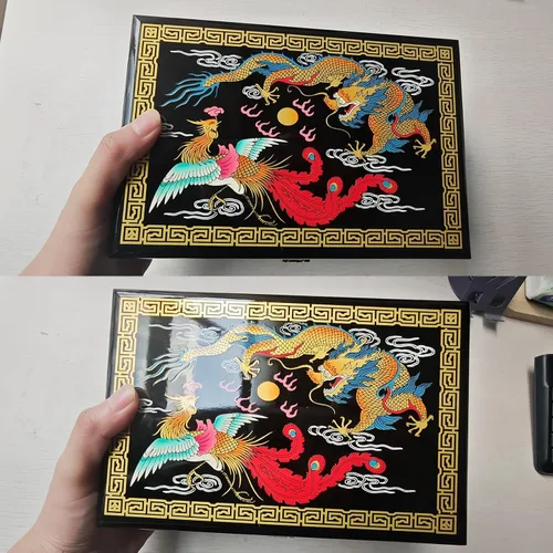 Vista 3 de Fengshuibringluck Joyero tradicional con diseño de dragón y fénix, organizador de joyas de madera, regalo para el Día de la Madre, soporte pequeño