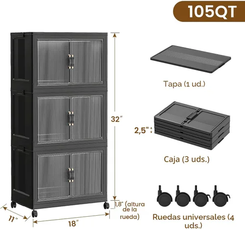 Vista 2 de SAILUN Contenedores de almacenamiento apilables de 26 galones/105 cuartos de galón, plegables con tapa, organizadores de armario y caja de Negro