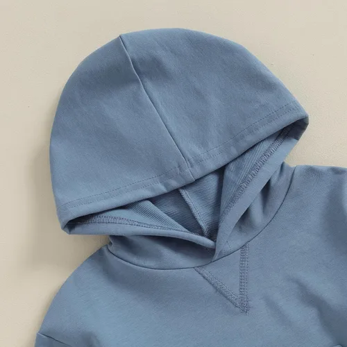 Vista 4 de Ropa de otoño e invierno para bebé niño y niña, color sólido, manga larga, sudadera con capucha, pantalones deportivos