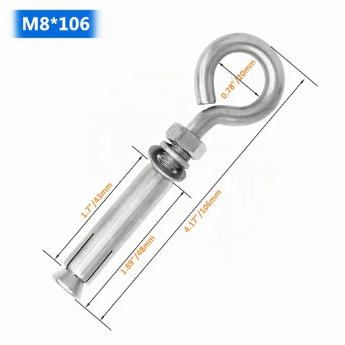 Vista 2 de 5/16" X 4-3/16" Tornillos de expansión para pared de hormigón con ojo de anclaje, tornillos de ojo de acero inoxidable 304 de servicio pesado