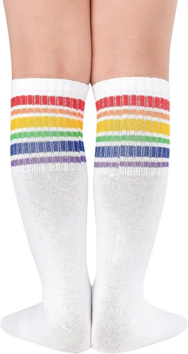 Vista 2 de Zando Calcetines altos hasta la rodilla para niños y jóvenes, calcetines de fútbol para niñas, calcetines de tubo, calcetines locos y tontos