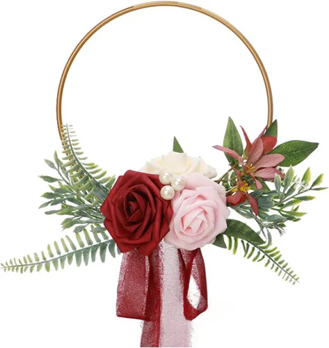 Vista 7 de Corona de aro floral de boda para damas de honor, guirnalda de mano de metal artificial para dama de honor con guirnalda de rosas y eucaliptos Azul
