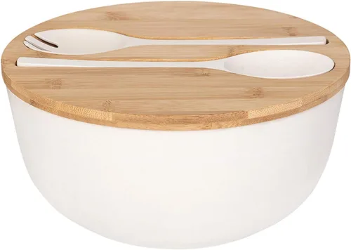 Vista 10 de GEHE - Juego de ensaladera de fibra de bambú con utensilios para servir - Grande de 9.8 pulgadas, recipientes para mezclar de bambú sólido