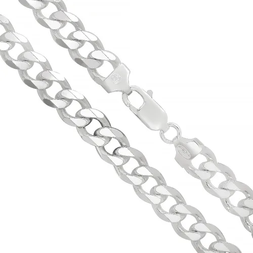 Vista 2 de The Bling Factory 8.9mm Solid .925 Sterling Silver Beveled Curb Chain Necklace