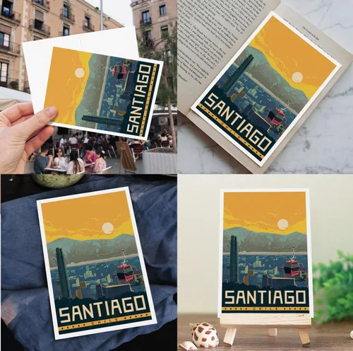 Vista 7 de gaeaverse Tarjetas postales de paisaje de Santiago Chile, 9 unidades, diseño de ciudades del mundo, tarjetas de felicitación para negocios, viajes