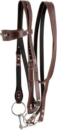 Vista 6 de Brida de cuero para caballos, bridas ajustables para caballos con puntas y riendas de cuero desmontables