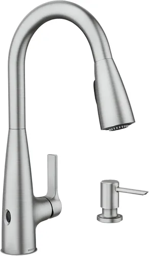 Vista 13 de Moen Haelyn - Grifo de cocina monocontrol con rociador extraíble cromado con potencia para una limpieza más rápida, dispensador de jabón incluido