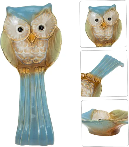 Vista 6 de Yardwe Soporte para cucharas de búho, herramientas de decoración, utensilios de servir para bufé, cucharas de sopa, plato de cerámica para reposo