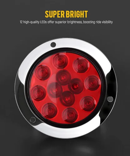 Vista 4 de Partsam 10 luces traseras LED redondas rojas de 3.9 in, 12 LED, montaje en brida de acero inoxidable, bisel cromado, resistente al agua, luces