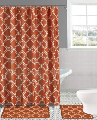 Vista 3 de Juego de 15 tapetes de baño para baño, cortina de ducha, diseño estampado de mariposa o peine de miel (color negro mariposa)
