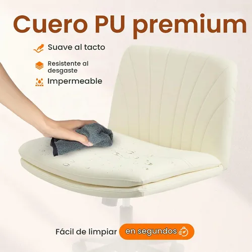 Vista 4 de NEO CHAIR Silla cruzada con ruedas, escritorio de oficina con patas Marfil Pu