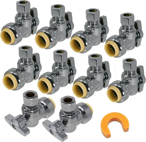 Vista 7 de PROCURU Paquete de 1 válvula de parada angular PushFit de 1/2 pulgada nominal x 3/8 pulgadas de diámetro exterior Comp, válvula de cierre de latón