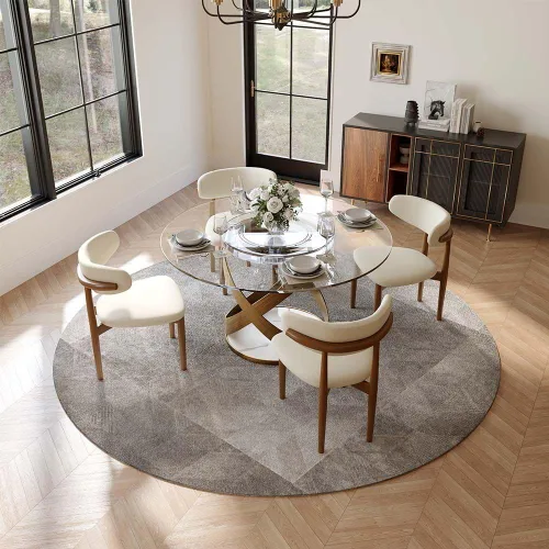 Vista 12 de POVISON Juego de 4 sillas de comedor redondas de lino y algodón con mesa de comedor de vidrio (mesa de comedor de 51 pulgadas + 4 sillas)