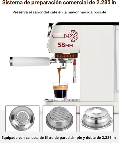 Vista 4 de Máquina de Espresso Tuni E2 de 58mm - Caldera Dual (Espumado de Leche Inmediato) Control de Temperatura PID NTC Bomba ULKA de 20 Bar Cafetera