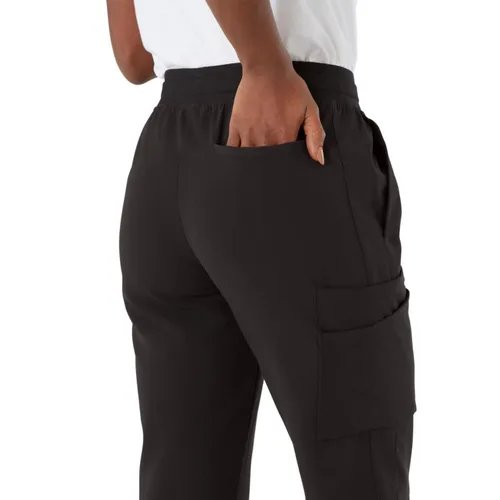 Vista 5 de ave. Varick - Pantalón médico de pierna recta con seis bolsillos para mujer, color negro, talla S alta
