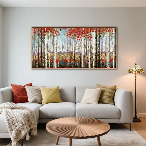Vista 16 de Mofutinpo Arte de Pared de Árbol Rojo en Blanco y Negro Impresión en Lienzo Cuadro Paisaje de Árbol Rojo Grande Obra de Arte Moderna para Sala