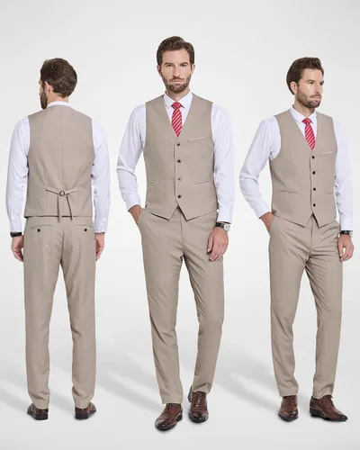 Vista 3 de Chaleco de traje de negocios para hombre, chaqueta ajustada, chalecos de traje casual Beige