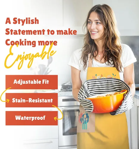 Vista 2 de Waterproof Apron for Adults – Adjustable Fit with Deep Pockets, Stylish Cooking & Baking Apron for Women & Men