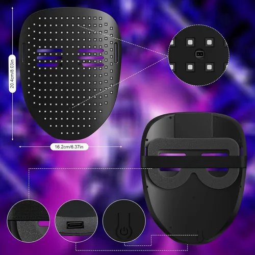 Vista 3 de Máscara LED con aplicación programable Bluetooth para regalo de cumpleaños, máscara transformadora de cara iluminada LED, máscara Boywithuke