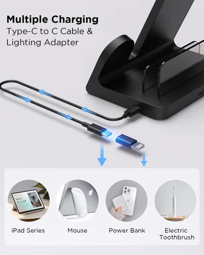 Vista 4 de Cargador inalámbrico Mag-Safe para iPhone: estación de carga 3 en 1 para múltiples dispositivos Apple - Soporte de carga de 18 W para iPhone 16 15