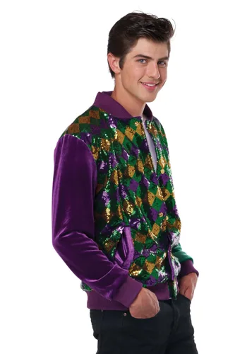 Vista 5 de Chaqueta Bomber Varsity de Lentejuelas y Terciopelo para Adultos para Mardi Gras Multicolor