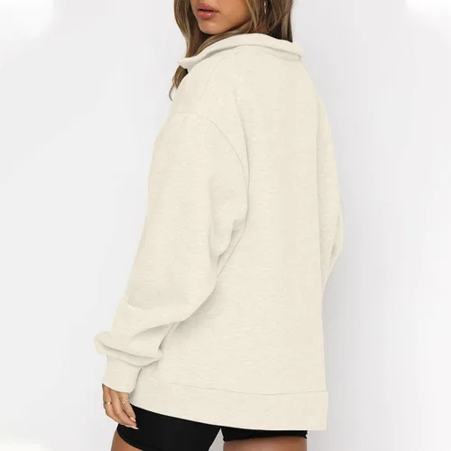 Vista 5 de Bidobibo Sudadera de manga larga con cremallera de un cuarto para mujer, sudadera lisa de moda para otoño