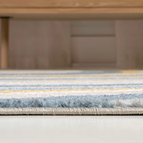 Vista 6 de JONATHAN Y Flow - Alfombra abstracta de 2 x 8 pulgadas, azul/mostaza/gris, moderna, costera, fácil de limpiar, para sala de estar, dormitorio