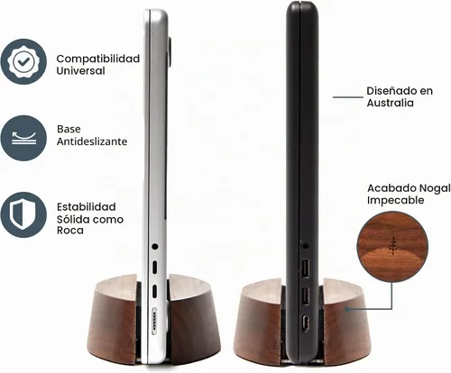 Vista 6 de Nordik - Soporte Vertical Ajustable para Laptop - Nogal - Soporte Premium para Laptop para Oficina en Casa, Ingenieros de Software - Base