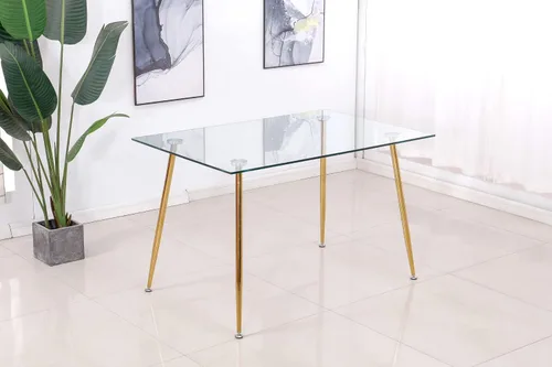 Vista 9 de Mesa de comedor rectangular de vidrio con patas doradas, mesa de cocina moderna de 47 pulgadas, mesa de comedor rectangular (rectangular básica)