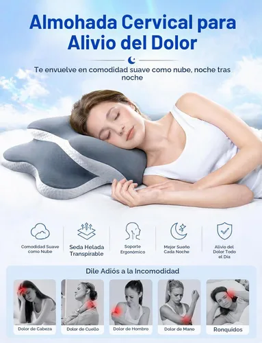 Vista 2 de Almohada de apnea del sueño, almohada cervical para aliviar el dolor de cuello y hombros, almohada de espuma viscoelástica, almohada ergonómica