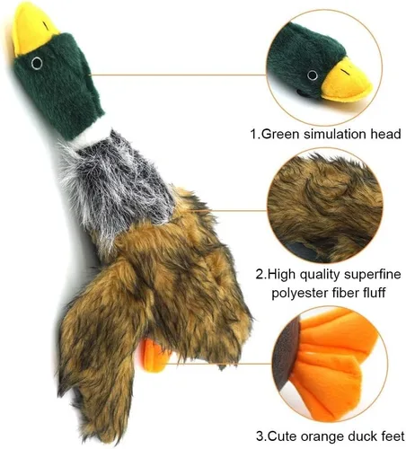 Vista 3 de JKW Peluche y peluche de pato mallardo, juguetes chirriantes para perros medianos y grandes, 16 pulgadas, 1 paquete