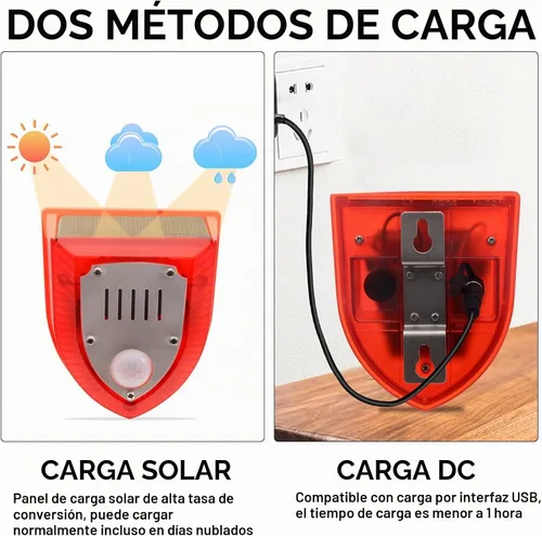 Vista 5 de Qualirey Detector de movimiento de alarma solar con sensor de movimiento al aire libre de 129 db, luz estroboscópica para perro, detector de alarma