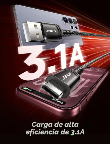 Vista 3 de JSAUX - Cable de carga para iPhone 18 y 17 Pro, 3.3 pies, paquete de 2 USB a USB C, color negro