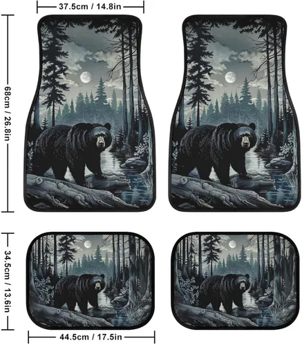 Vista 4 de Delerain Black Bear Night Trees - 4 alfombrillas delanteras y traseras de goma para piso de automóvil, alfombrillas para todo tipo de clima, ajuste
