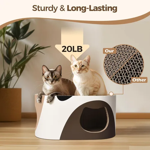 Vista 5 de Salón rascador para gatos grandes, casa rascador de cartón corrugado para gatos con agujero, cama grande para rascar, almohadilla rascador